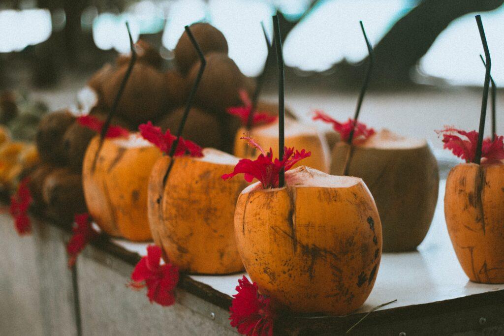 Fresh coconuts to drink on the beach in the Seycheles