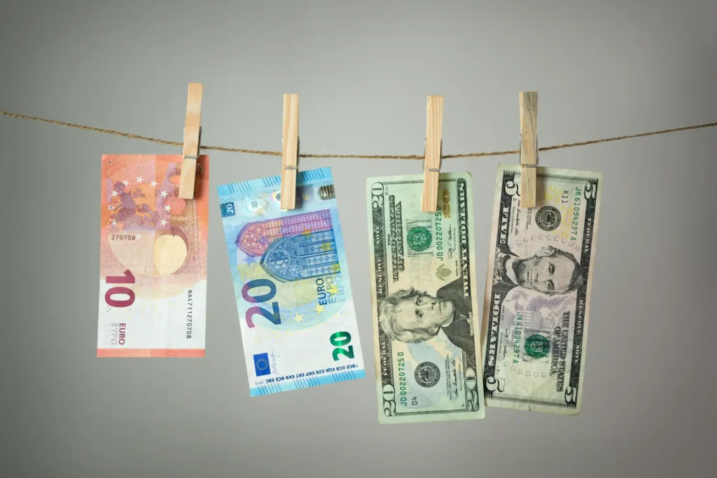 Currency pegged on a washing line